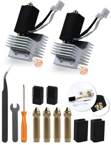 Mondlinflex 2PK 0.4MM Keramik Hotend Kit für Centauri Carbon, Optimierter Thermischer Wirkungsgrad, Mit 0,6/0,8/0,2 mm Stahl-Messingdüsen, Silikonsocken, Düsenbürste und Werkzeugset