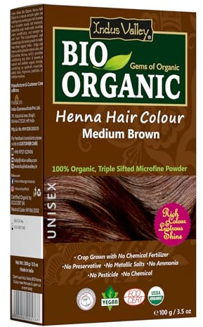 Indus Valley Bio Organic 100% reine und natürliche Henna-Haarfarbe (MEDIUM BROWN)