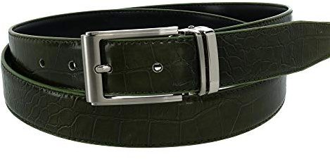 CTM Leather Croc Print Dress Belt with Clamp On Buckle, 40, Olive