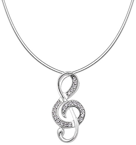 Vinani Anhänger Note mit weißen Zirkonia elegant glänzend mit Schlangenkette 45 cm Sterling Silber 925 Kette Italien Notenschlüssel Musik 2ANO-S45
