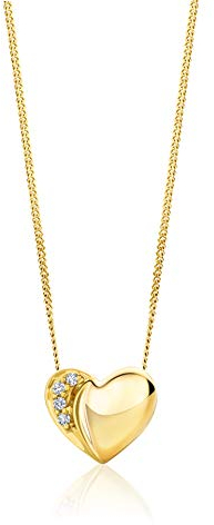 Orovi Schmuck Damen Diamant Herz–Kette Gold mit Herzanhänger besetzt mit 4 natürlichen Diamanten Brillanten in einer Krappenfassung Zeitlose klassische Halskette Gelbgold 18 Karat(750), 45cm