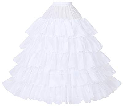 Petticoat Unterröcke Reifrock Rockabilly Rüschen A Linie Lang Vintage für Hochzeit Brautkleid S - Weiß - Gr. L-XL