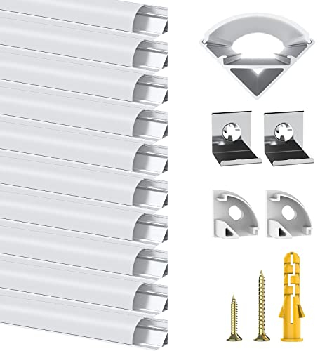 Chesbung Profilé Aluminium LED - 10x0.5mètre Aluminium Profilé V-forme pour Bandes à LED, Compact Finition Professionnelle avec Blanc Laiteux Couvercle,Embouts,Clips de Montage en Métal,Embouts Jaunes