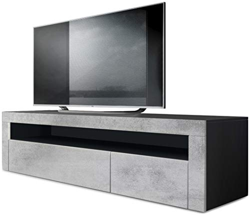 Vladon Lowboard Valencia, Made in Germany, TV-Kommode mit 1 offenem Fach und 2 Klappen, Schwarz matt/Beton Oxid Optik (155 x 46 x 40 cm)