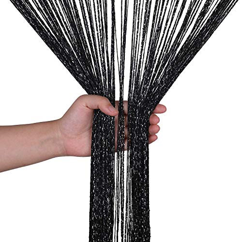 WedDecor Schnur Vorhänge Glitzer Fransen Panel Fliegengitter Zimmer Organizer Quaste Vorhang für Türen, Türöffnung, Windows, Wohnkultur, Ereignis Dekoration, (90cm x 200cm) - Schwarz, 90 x 200cm