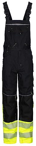 Stenso Prisma - Salopette de Travail Homme - Cargo Salopette avec Poches Multifonctions - en ISO 20471 Noir/Jaune EU54