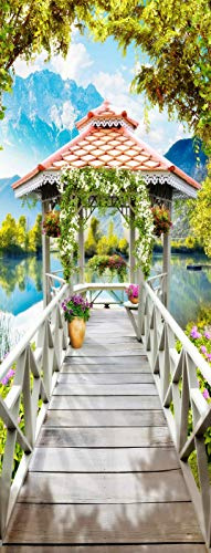 A.Monamour 3D Door Stickers for Interior Doors Wooden Pier Bridge Into Lake Pavilion Mountain Nature Landscape Vinyl Waterproof Self Adhesive Door Mural Decals for Bedroom Office Bathroom 77 x 200 cm