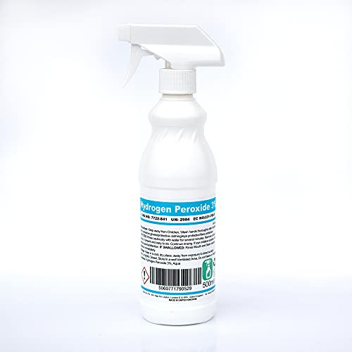 Hydrogen Peroxide 3% 10 Vols. 500ml Spray Bottle for Cleaning Disinfecting Bleaching