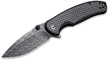 CIVIVI Outdoor Taschenmesser Pintail Damascus CF - Klinge aus hochwertigem Damast - Rutschfester Griff aus Kohlefaser - Gesamtlänge: 17,5 cm