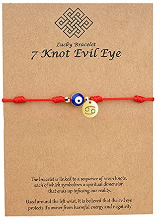 JczR.Y Bracelet en corde rouge contre le mauvais œil - Bracelet constellation à 7 nœuds porte-bonheur - Protection zodiaque - Bracelet à maillons pour femme - Fait à la main - Bracelet Ojo tressé