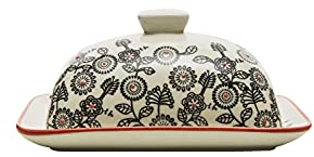 Tranquillo Beurrier avec Motifs Floraux en céramique 19 x 13 x 8,5 cm