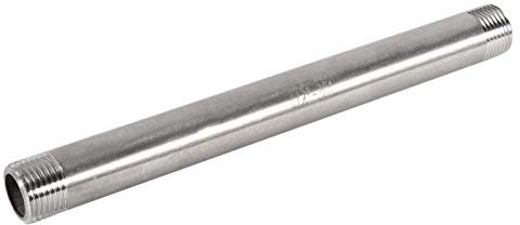 Nipple Pipe Fitting, 1pc Stainless Steel SS304 Male x Male Threaded Pipe Fitting 200mm BSP 1/4 1/2 3/4 1 Threaded Industrial Pipe for Air Pipe(DN20*200mm=33 /4)