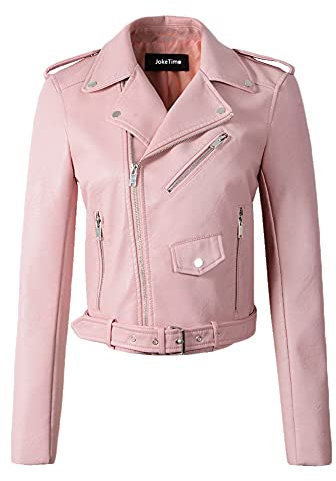 YAOTT Cardigan décontracté femmes fermeture glissière manteau imperméable vêtements d'extérieur moto Biker Blouson Motard Veste en simili cuir Veste Courte blouson aviateur vintage rose S