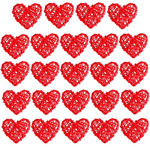 STMK Valentinstag herzförmige Rattan-Kugeln Dekorationen, herzförmige Weidenkugeln dekorativ für Valentinstag Home Decor DIY Vase Schüssel Füllstoff Ornament Hochzeit Tischdekoration (24, Rot)