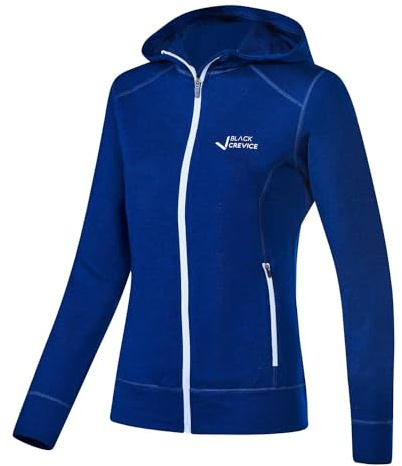 Black Crevice Damen Merino Kapuzenjacke I Hochwertige Merino-Jacke I Jacke für Damen aus 70% Merinowolle & 30% PES I Temperaturregulierender Merino-Hoodie I Merino-Pullover I Mulesingfrei