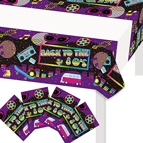 4PCS 70.8in x 42.6in Back to The 80's Tablecloth Retro Radio 80s Party Table Covers Throwback 80's/Funny 1980's /I Love 80s/Rock Punk Disco Hip Hop 80th Birthday Wedding Party Supplies Decorations