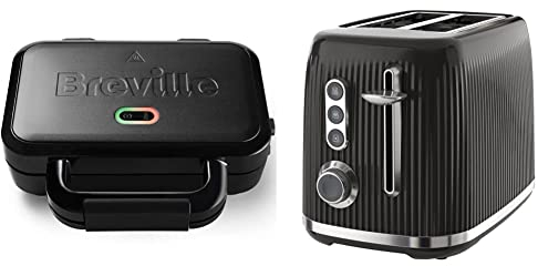 Breville Ultimate Deep Fill Toastie Maker | Removable Non-Stick Plates | Stainless Steel | Black [VST082] & Bold Black 2-Slice Toaster with High-Lift and Wide Slots | Black and Silver Chrome [VTR001]