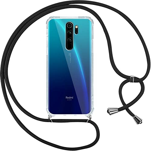 Pnakqil handyband Hülle für Xiaomi Redmi Note 8 Pro 6.53 Handyhülle mit Kordel Necklace Schnur Airbag Anti-Fall Bumper Weich Silikon Schutzhülle Case Kompatibel mit Redmi Note 8 Pro,Schwarz