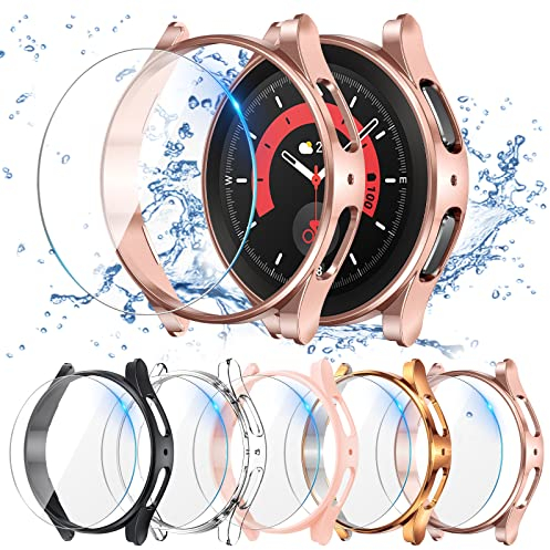 [5+5Stück]Neitra für Samsung Galaxy Watch 5 Pro Schutzhülle + Displayschutzfolie 45mm Hülle, 5 Kratzfest Schutzfolie und 5 Hart PC Bumper Case Ultradünne Stoßfänge Gehäuse Cover für Galaxy Watch 5Pro