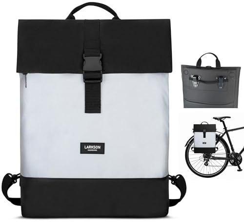 LARKSON Fahrradtaschen für Gepäckträger Damen & Herren Schwarz Reflektierend - Tammo Bike - 2 in 1 Fahrrad Tasche Rucksack & Gepäckträgertasche Hinten - Wasserabweisend