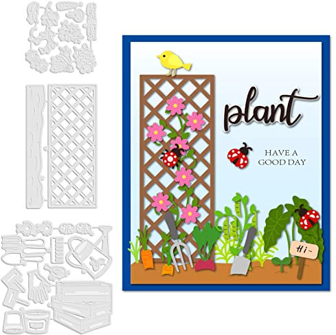 GLOBLELAND Gartengeräte Stanzformen Metall Pflanzen Zaun Stanzformen Prägeschablonen Vorlage für Papierkartenherstellung Dekoration DIY Scrapbooking Album Handwerk Dekor