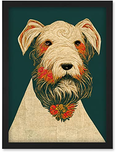 Doppelganger33 LTD Teal Orange Scottie Dog Flowers William Morris Style Dog Artwork Framed Wall Art Print A4