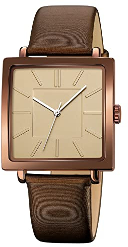 Simplicity Quadratische Damen-Armbanduhr, elegant, analog, Quarzuhr mit Lederarmband, wasserdicht, modische Armbanduhr für Damen und Mädchen, Kaffee/goldfarben, Armband