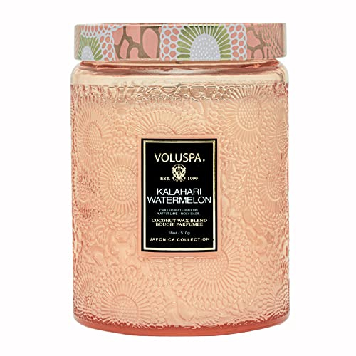 Voluspa Kalahari Watermelon, Large Candle Jar, 18 oz, 100 Hour Burn Time, Coconut Wax for Clean Burning, Handcrafted in the USA