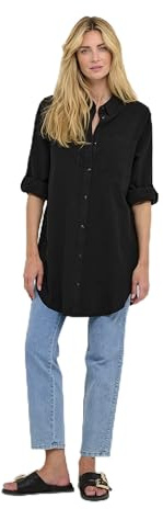 KAFFE Langarm - Hemd KAnaya Damen Hemd Langarm Kragen Lang Casual Hemdbluse 44, Black Deep