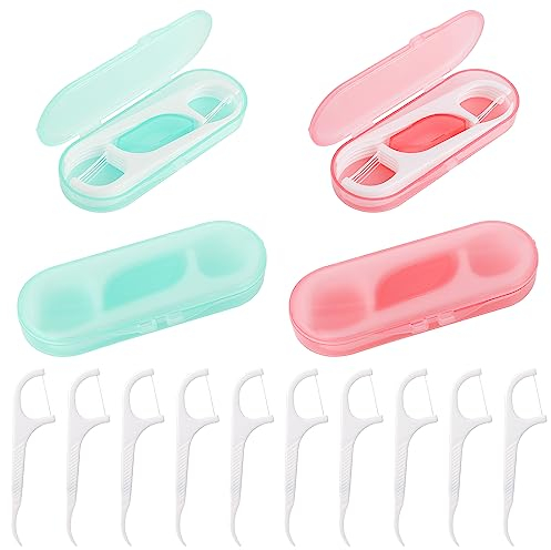 WLLHYF Zahnseide 4 Stück tragbarer Zahnseide-Spender Halter Reise-Zahnseide Koffer-Organizer nachfüllbarer Zahnseide-Pick-Behälter 40 Picks Einfädler Zahnseide für Familien Frauen Männer Zahnreinigung