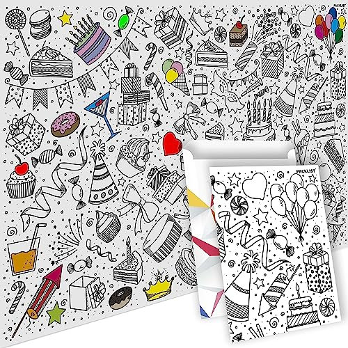 PACKLIST® Papier-Tischdecke Geburtstag zum Ausmalen, Geburtstagstischdecke, Ausmalbilder Geburtstag Kinder, Geburtstagsgeschenk Kinder, Basteln Geburtstagsparty, Mal Mich Bunt XXL!
