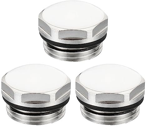 PATIKIL 1/2 BSP Mâle Filet Manuel Radiateur Air Ventilation Bouchon Vanne, 3 Paquet Nickel Plaqué Laiton Bouchons pour Radiateur Chauffage, Argenté Blanc