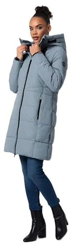 MARIKOO Damen Winterjacke lange Winter Stepp Jacke mit Teddyfell warm gefüttert B978