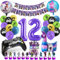 Deko 12. Geburtstag Junge, Gaming Party Luftballon Set, Zahl 12 Folienballon Violett Schwarz, Luftballons Girlanden Banner für Kindergeburtstag Party Dekoration