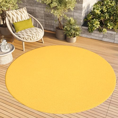 TAPISO Mono Rund Teppich Kurzflor Indoor Outdoor UV-beständig Gelb Einfarbig Wohnzimmer Schlafzimmer Kinderzimmer Modern Design ÖKO-TEX 100 x 100 cm