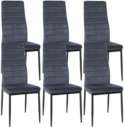 CLP 6er Set Esszimmerstühle Mayfair I Samt- Oder Kunstlederbezug I Gepolsterter Lehnstuhl I Polsterstuhl Mit 4-Fuß Metallgestell, Farbe:hellgrau, Material:Samt