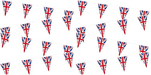 40m/130ft Long Union Jack Bunting Banner with 100 Triangle Flags Sports Royal Events Street Party Decorations Pub BBQ Great Britain Support (Pack of 2)