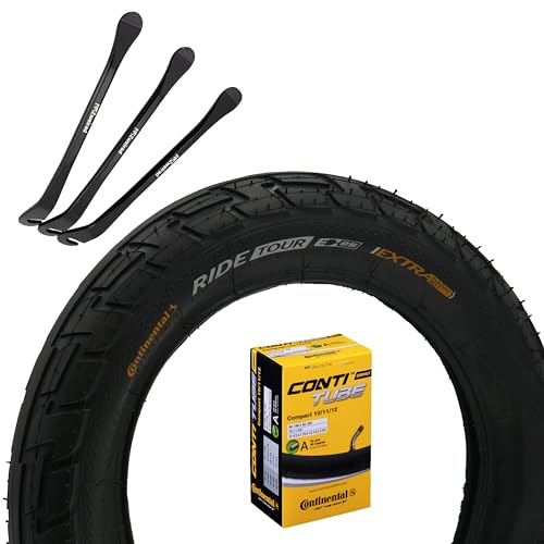 Continental 12 Zoll Fahrradreifen Set 62-203 (12 1/2 x 2 1/4) mit AV-Schlauch & abgewinkeltem Ventil + 3 MSZweirad Reifenheber – extra pannensicher