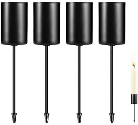 Stabkerzenhalter Deko Adventskranz Kerzenhalter,4 Stück Retro Taper Deko Kerzenständerr mit Spike Adventskranz Basteln Stabkerze für Adventsgirlande,Kerzenstecker Weihnachten Deko (Schwarz)