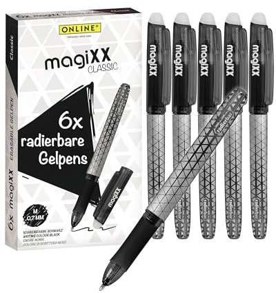 ONLINE Radierstift magiXX, 6x I Gelschreiber Schwarz mit 0,7mm Strichstärke I Tintenroller radierbar zum Schreibenlernen & Büro, I Erasable Pen Set I Radierbarer Kugelschreiber Studenten, Schüler