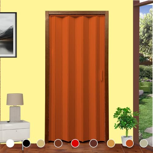 Puerta de fuelle en kit DIY mod. Lorella H 220 cm de ancho cm 82/94/107/120/132/145 para cortar y montar a medida en 9 colores instrucciones de montaje montaje tornillería y película