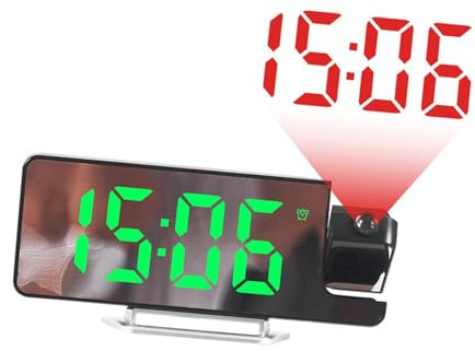 Fenteer Projektionswecker, LED-Display mit drehbarem Projektor, Nachtlicht-Digitaluhr für Zuhause, Nachttisch, Decke, Desktop, Teenager, Grün