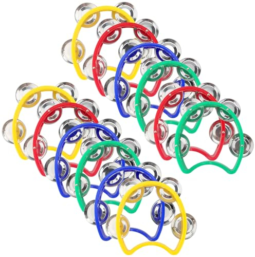 KEILEOHO 12 Stück Halbmond-Hand-Tamburin, Kunststoff-Tamburin mit Glöckchen für Zuhause, Partys