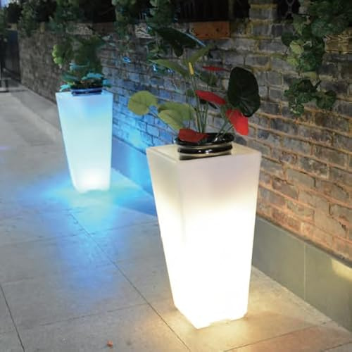 Pot lumineux carré 76 cm avec lumière LED RVB, câble ou batterie (batterie lumière couleur RVB)