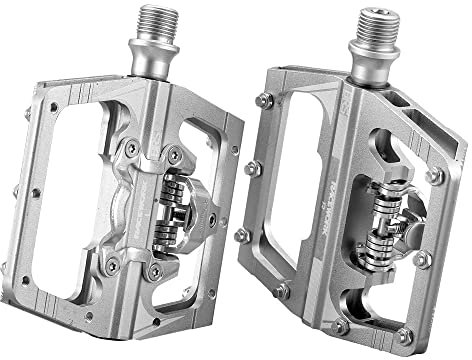 QAINKUN Bike Pedals Mtb Pedals For Bicycle Clip Automatic Pedals Platform Mountain Bike Mixed Footrest Double Function Power Meter Mtb Pedals (Color : Silver)
