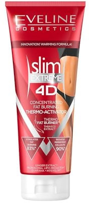 Eveline Cosmetics Sérum adelgazante anticelulitis termoactivo Slim Extreme 4D con quemador de grasa térmico, Isocell Slim y cafeína, reduce la grasa, anticelulitis, reafirmante, 250 ml