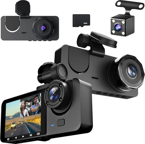 ROTRES Cámara de Coche,1080P HD Camara Coche Vigilancia,Dashcam Cámara de Coche Frontal e Interior y Trasera,Super Visión Nocturna (Modelo Normal)