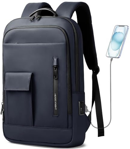 HEROIC KNIGHT Rucksack Schlank Laptop Rucksack Herren 15,6 zoll Wasserdicht Laptoptasche leichte Business Rucksack mit USB-Anschluss Klein Arbeitsrucksack Damen für Uni Geschäft Reise Blau