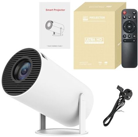 4K Mini Projector with WiFi6 BT 5.0 Android 11, Auto Horizontal Correction, 180° Rotatable Outdoor Movie Device Compatible for Phone (White 160ANSI)