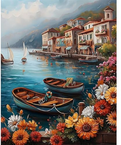 Viart Boat Paint by Numbers for Adults-Landscape Painting by Numbers for Adults,Sailboat Paint by Number Kits for Home Wall Decor 12x16inch
